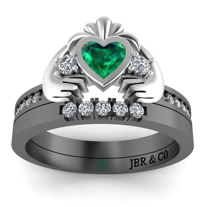 Two Tone Channel Set Claddagh Ring for Women - JBR Jeweler