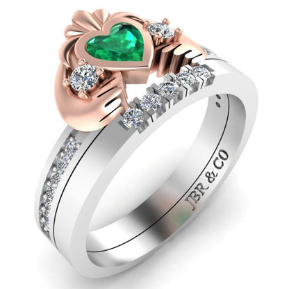 Two Tone Channel Set Claddagh Ring for Women - JBR Jeweler