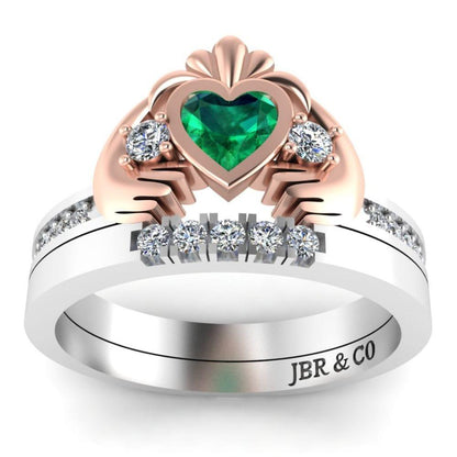 Two Tone Channel Set Claddagh Ring for Women - JBR Jeweler