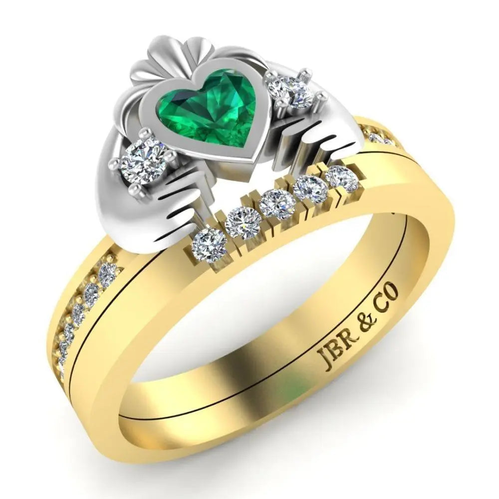 Two Tone Channel Set Claddagh Ring for Women - JBR Jeweler