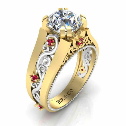 Two Tone Filigree Sterling Silver Solitaire Ring - JBR Jeweler