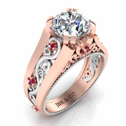 Two Tone Filigree Sterling Silver Solitaire Ring - JBR Jeweler