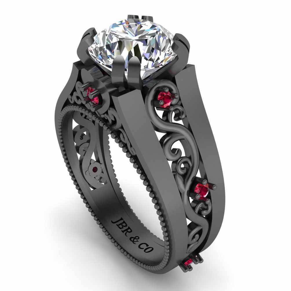 Two Tone Filigree Sterling Silver Solitaire Ring - JBR Jeweler
