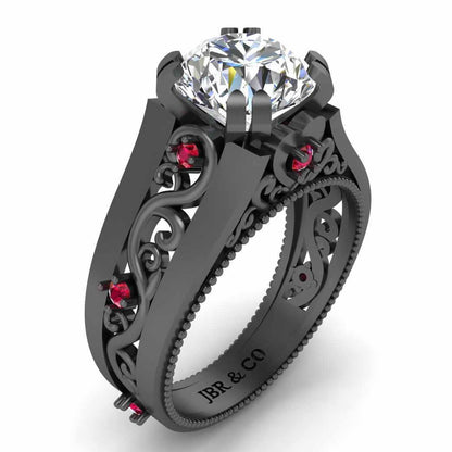 Two Tone Filigree Sterling Silver Solitaire Ring - JBR Jeweler