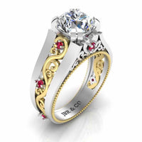 Two Tone Filigree Sterling Silver Solitaire Ring - JBR Jeweler