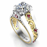 Two Tone Filigree Sterling Silver Solitaire Ring - JBR Jeweler