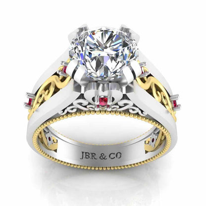 Two Tone Filigree Sterling Silver Solitaire Ring - JBR Jeweler