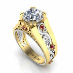 Two Tone Filigree Sterling Silver Solitaire Ring - JBR Jeweler
