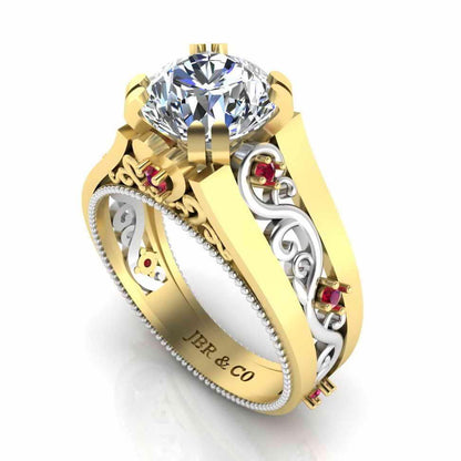 Two Tone Filigree Sterling Silver Solitaire Ring - JBR Jeweler