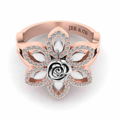 Two Tone Floral Style Rose Ring In Sterling Silver - JBR Jeweler