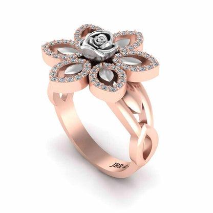 Two Tone Floral Style Rose Ring In Sterling Silver - JBR Jeweler