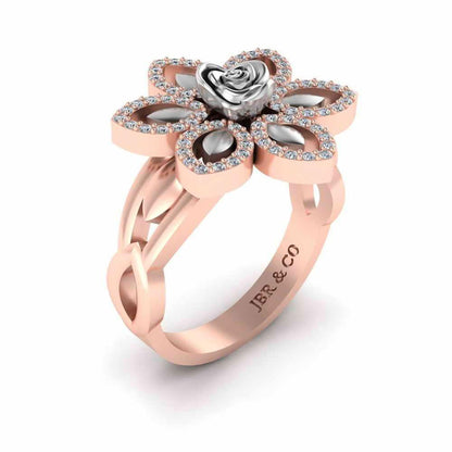 Two Tone Floral Style Rose Ring In Sterling Silver - JBR Jeweler