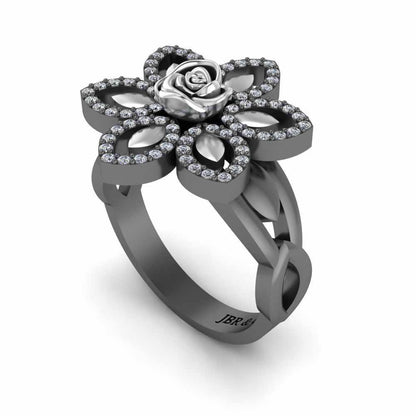 Two Tone Floral Style Rose Ring In Sterling Silver - JBR Jeweler