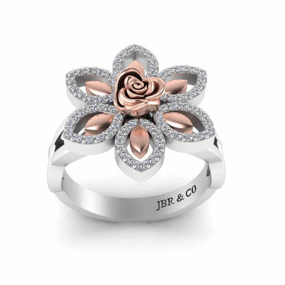 Two Tone Floral Style Rose Ring In Sterling Silver - JBR Jeweler