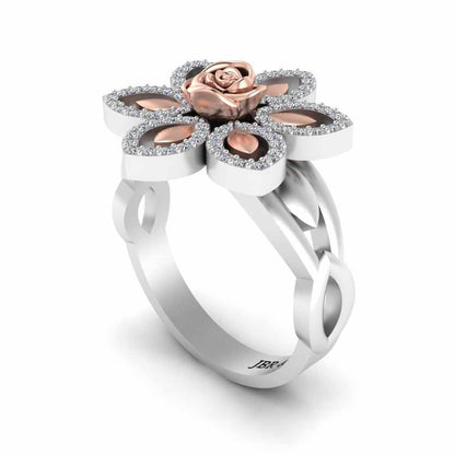 Two Tone Floral Style Rose Ring In Sterling Silver - JBR Jeweler