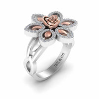 Two Tone Floral Style Rose Ring In Sterling Silver - JBR Jeweler