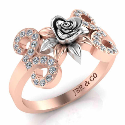 Two Tone Floral Style Sterling Silver Rose Ring - JBR Jeweler