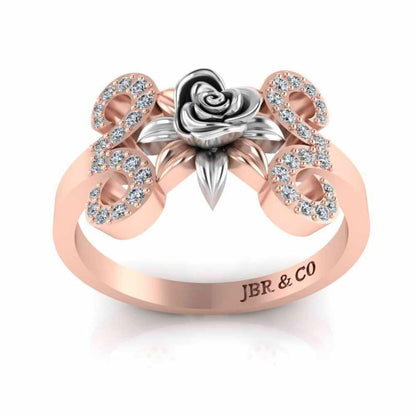 Two Tone Floral Style Sterling Silver Rose Ring - JBR Jeweler