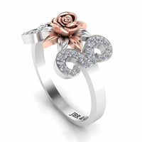 Two Tone Floral Style Sterling Silver Rose Ring - JBR Jeweler