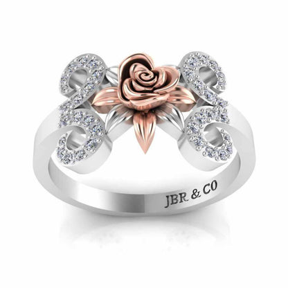 Two Tone Floral Style Sterling Silver Rose Ring - JBR Jeweler