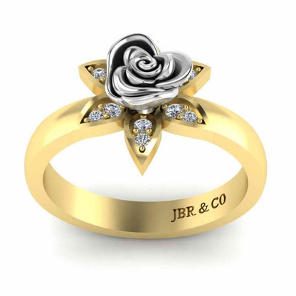 Two Tone Flower Style Rose Ring In Sterling Silver - JBR Jeweler