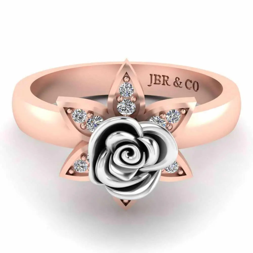 Two Tone Flower Style Rose Ring In Sterling Silver - JBR Jeweler