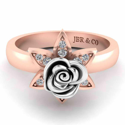 Two Tone Flower Style Rose Ring In Sterling Silver - JBR Jeweler