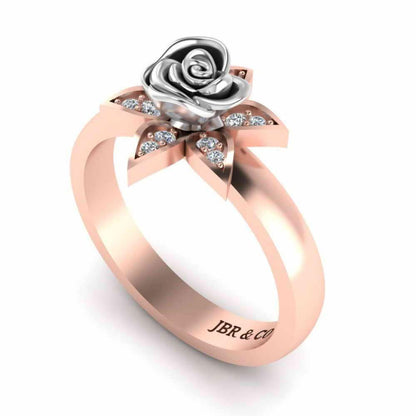 Two Tone Flower Style Rose Ring In Sterling Silver - JBR Jeweler