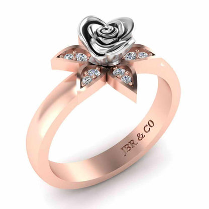 Two Tone Flower Style Rose Ring In Sterling Silver - JBR Jeweler