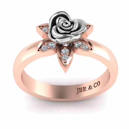 Two Tone Flower Style Rose Ring In Sterling Silver - JBR Jeweler