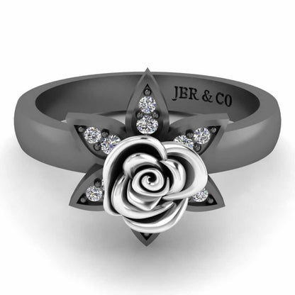 Two Tone Flower Style Rose Ring In Sterling Silver - JBR Jeweler