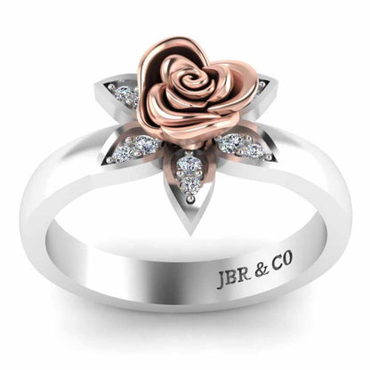 Two Tone Flower Style Rose Ring In Sterling Silver - JBR Jeweler