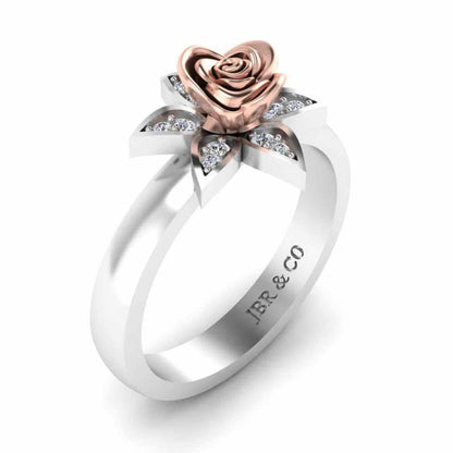 Two Tone Flower Style Rose Ring In Sterling Silver - JBR Jeweler