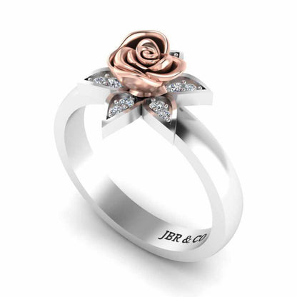 Two Tone Flower Style Rose Ring In Sterling Silver - JBR Jeweler