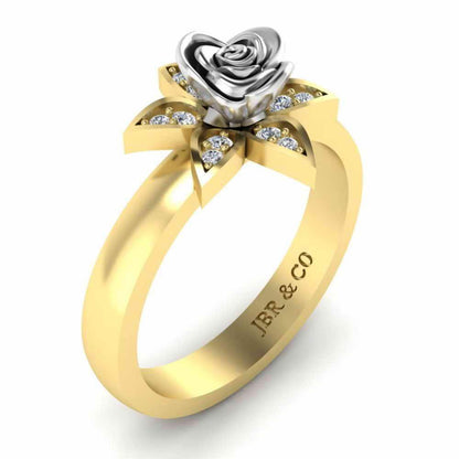 Two Tone Flower Style Rose Ring In Sterling Silver - JBR Jeweler