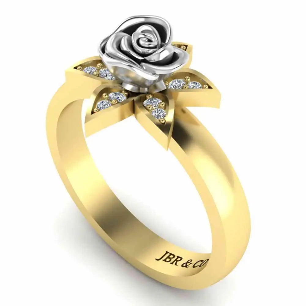 Two Tone Flower Style Rose Ring In Sterling Silver - JBR Jeweler