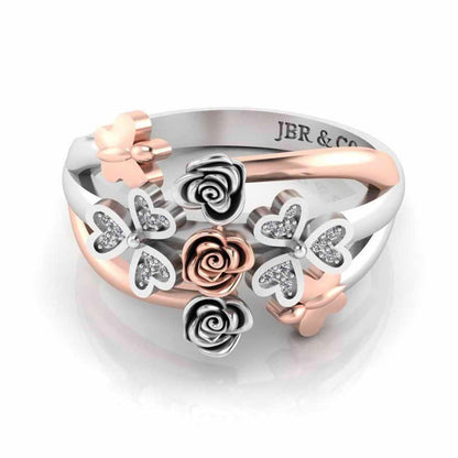 Two Tone Heart And Butterfly Rose Sterling Silver Ring - JBR Jeweler