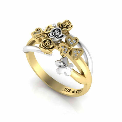 Two Tone Heart And Butterfly Rose Sterling Silver Ring - JBR Jeweler