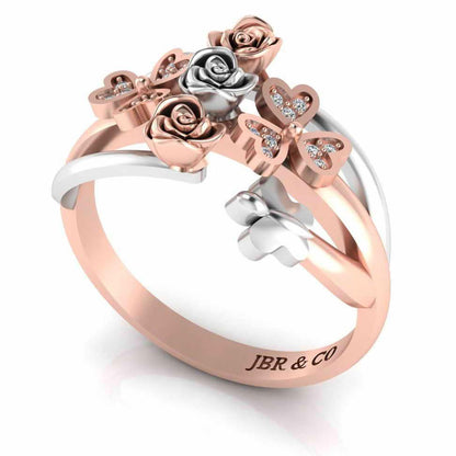 Two Tone Heart And Butterfly Rose Sterling Silver Ring - JBR Jeweler