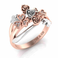 Two Tone Heart And Butterfly Rose Sterling Silver Ring - JBR Jeweler