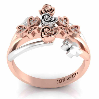 Two Tone Heart And Butterfly Rose Sterling Silver Ring - JBR Jeweler