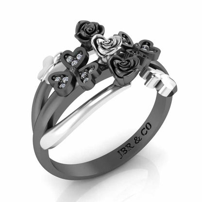 Two Tone Heart And Butterfly Rose Sterling Silver Ring - JBR Jeweler