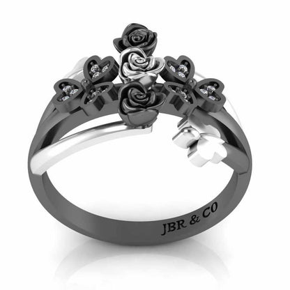 Two Tone Heart And Butterfly Rose Sterling Silver Ring - JBR Jeweler