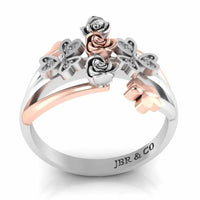 Two Tone Heart And Butterfly Rose Sterling Silver Ring - JBR Jeweler