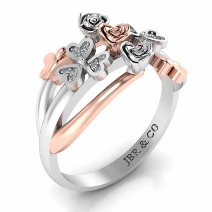 Two Tone Heart And Butterfly Rose Sterling Silver Ring - JBR Jeweler