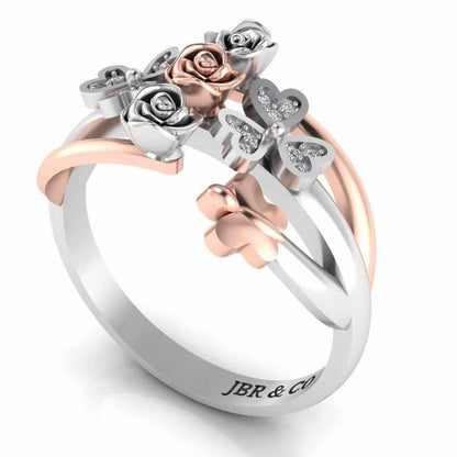 Two Tone Heart And Butterfly Rose Sterling Silver Ring - JBR Jeweler