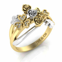 Two Tone Heart And Butterfly Rose Sterling Silver Ring - JBR Jeweler