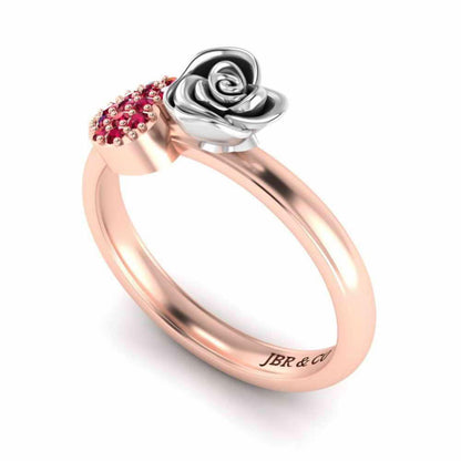 Two Tone Heart Ruby Rose Ring In Sterling Silver - JBR Jeweler