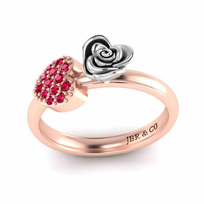 Two Tone Heart Ruby Rose Ring In Sterling Silver - JBR Jeweler