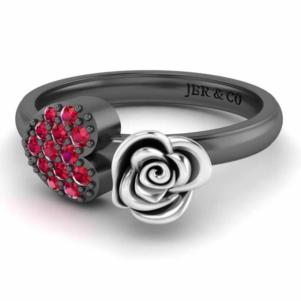 Two Tone Heart Ruby Rose Ring In Sterling Silver - JBR Jeweler